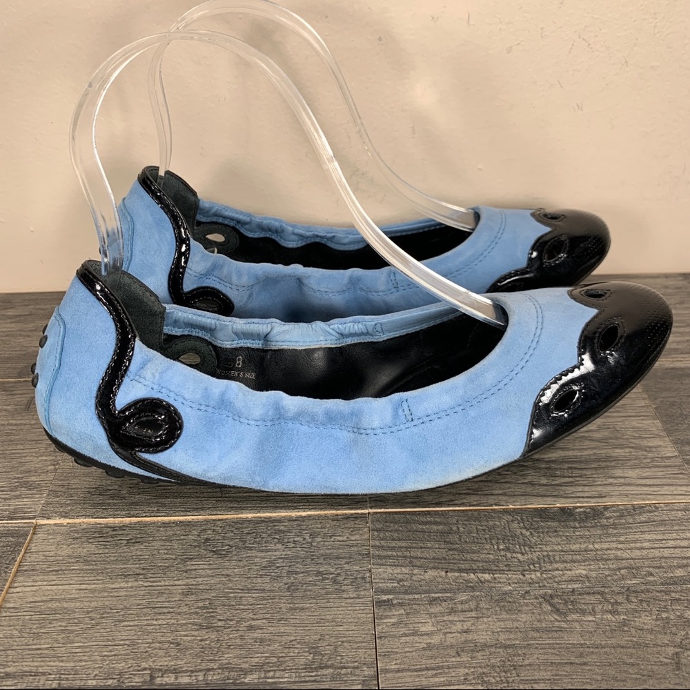 Tods Ballerina Dee Bucature Ballet Flats Blue Womens 38 (US 7.5)